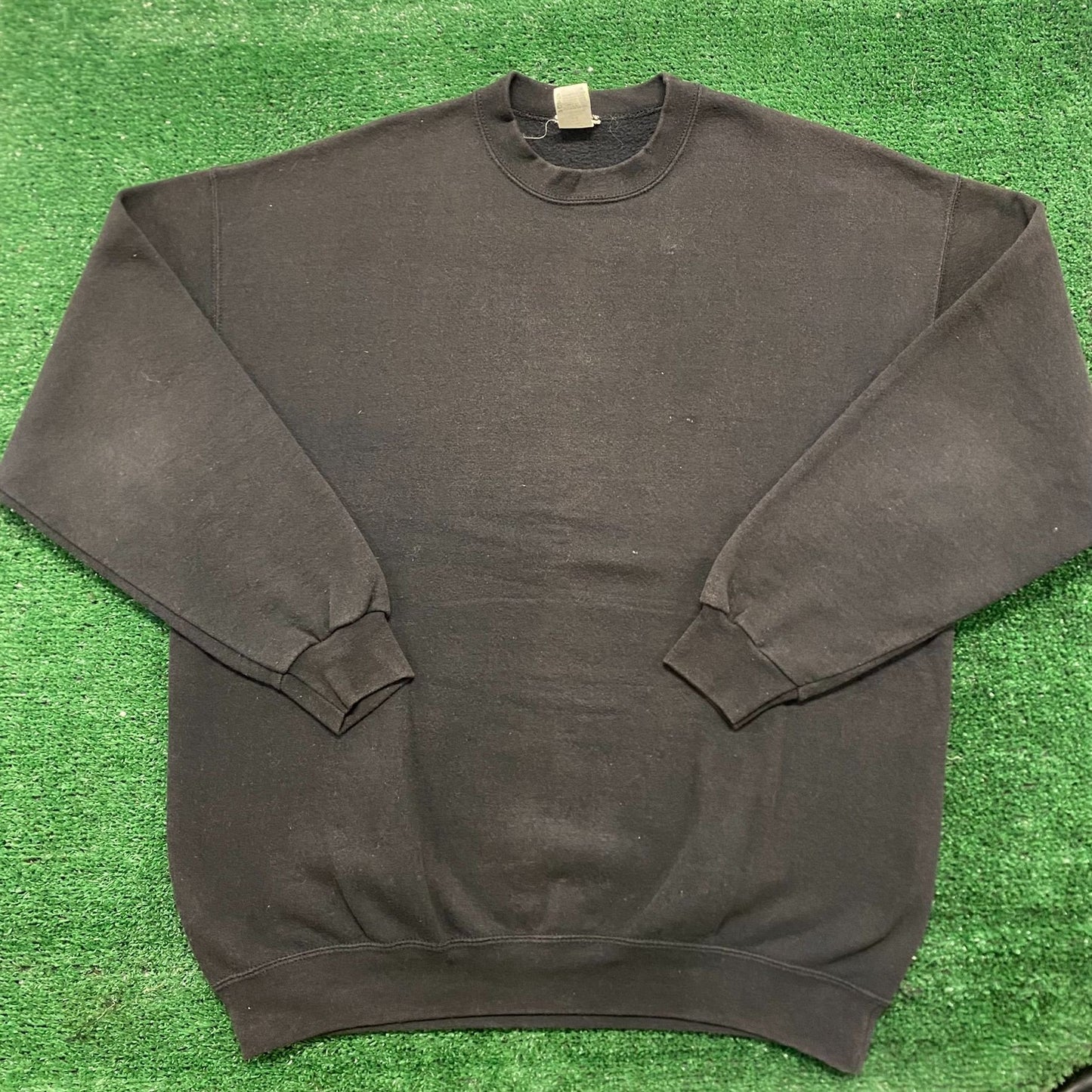 Vintage 90s Black Crewneck Sweatshirt Sun Faded Blank Plain