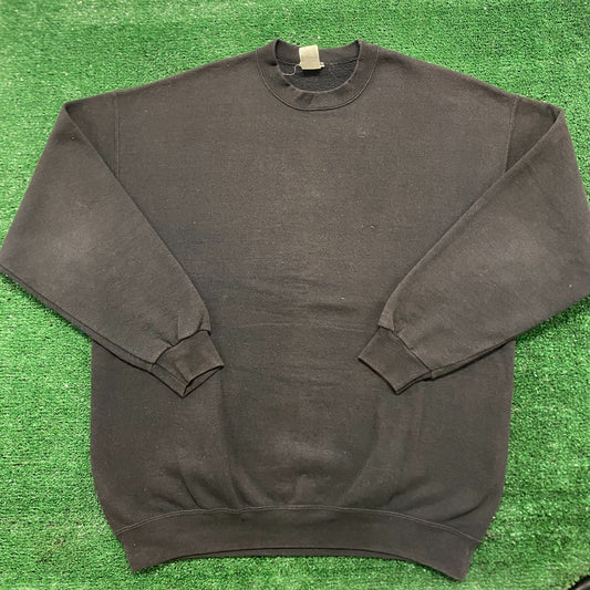 Vintage 90s Black Crewneck Sweatshirt Sun Faded Blank Plain