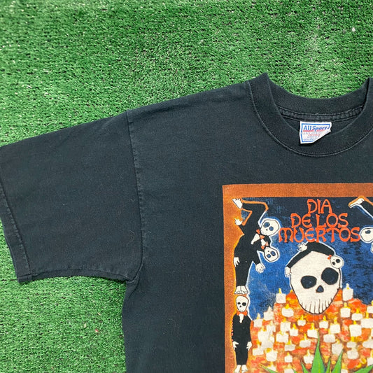 Vintage 90s Day of the Dead Skull Death Gothic Punk Emo Tee
