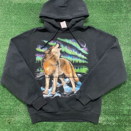 Vintage 90s Wolf Nature Landscape Art Hoodie Sweatshirt