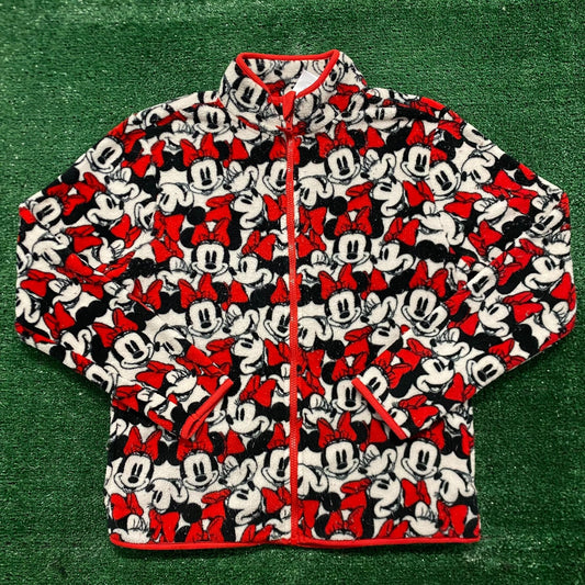 Vintage Y2K Minnie Mouse AOP Zip Fleece Sweatshirt Jacket