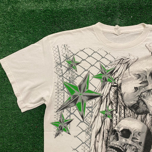 Vintage Y2K Skull Stars Art Gothic Punk Metal AOP White Tee