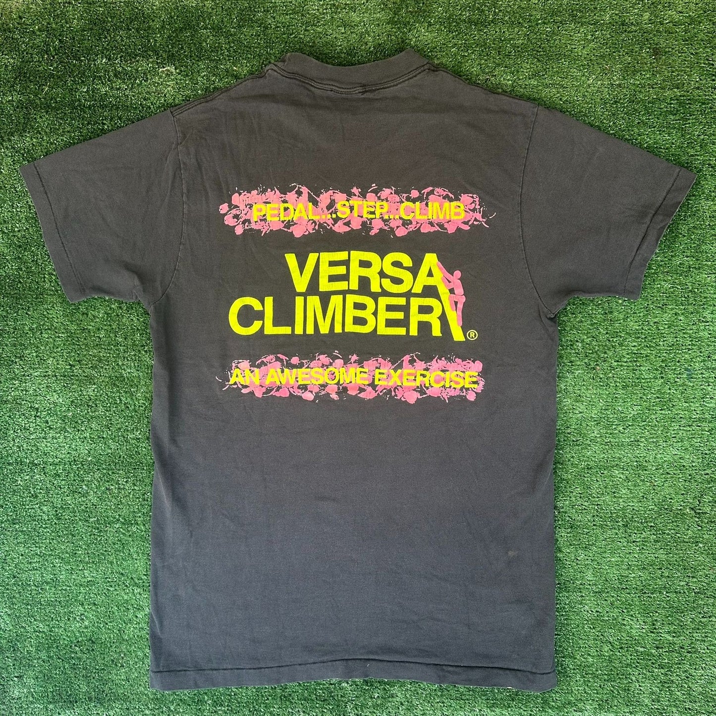 Vintage 90s VersaClimber T-Shirt Neon Workout Gym Exercise Single Stitch Black M