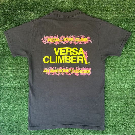 Vintage 90s VersaClimber T-Shirt Neon Workout Gym Exercise Single Stitch Black M