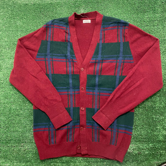 Vintage 80s Plaid Wool Cardigan Essential Lambswool Sweater