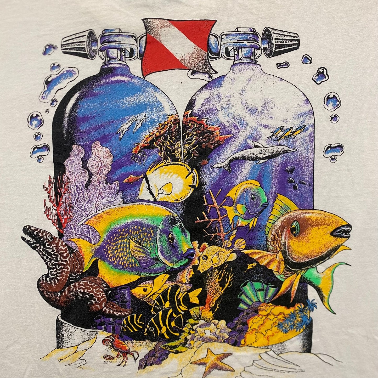 Vintage 90s Scuba Diving Tropical Fish Nature Art Tourist Tee