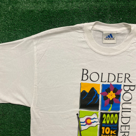 Vintage Y2K Boulder Colorado 10K Run Baggy Tourist White Tee