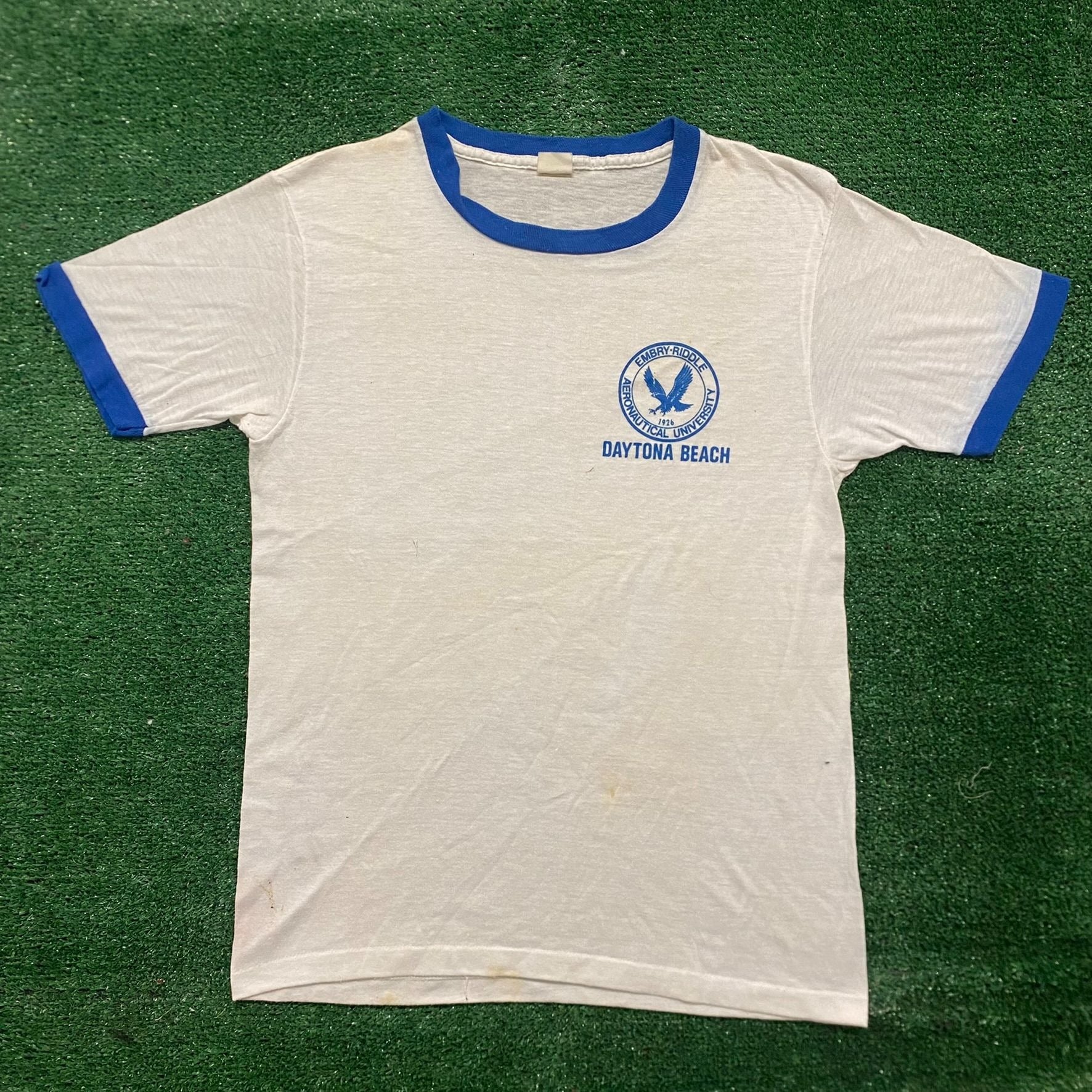 Vintage 80s Embry Riddle University Single Stitch Ringer Tee – Agent Thrift