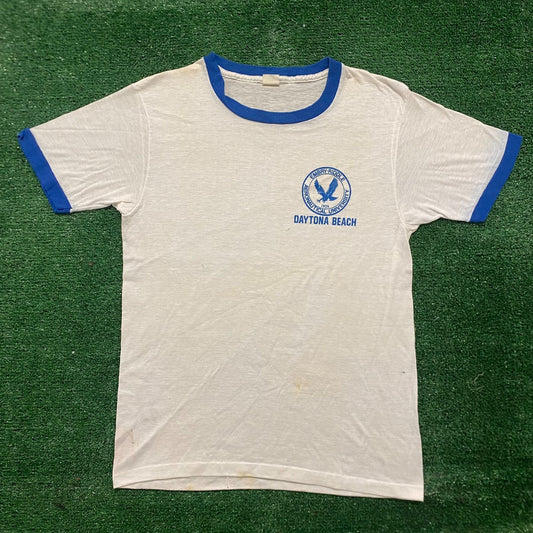 Vintage 80s Embry Riddle University Single Stitch Ringer Tee