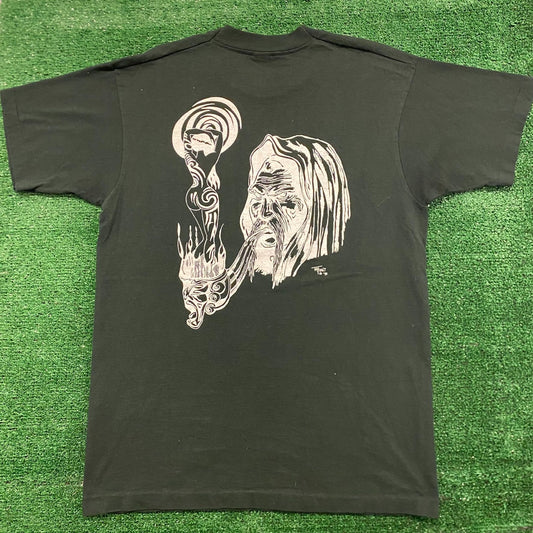 Wizard Smoking Pipe Vintage 90s Goth Fantasy T-Shirt