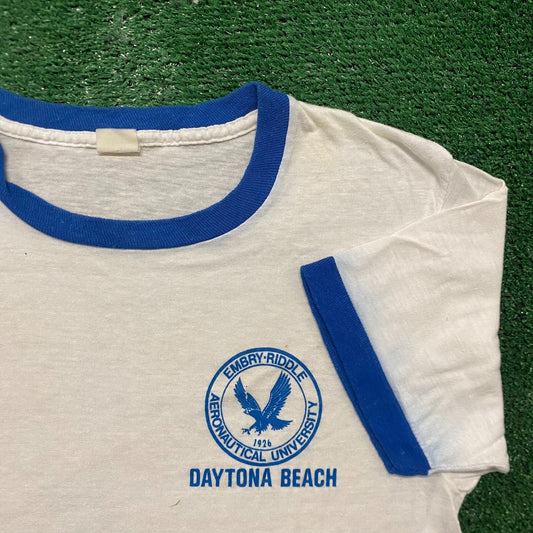 Vintage 80s Embry Riddle University Single Stitch Ringer Tee
