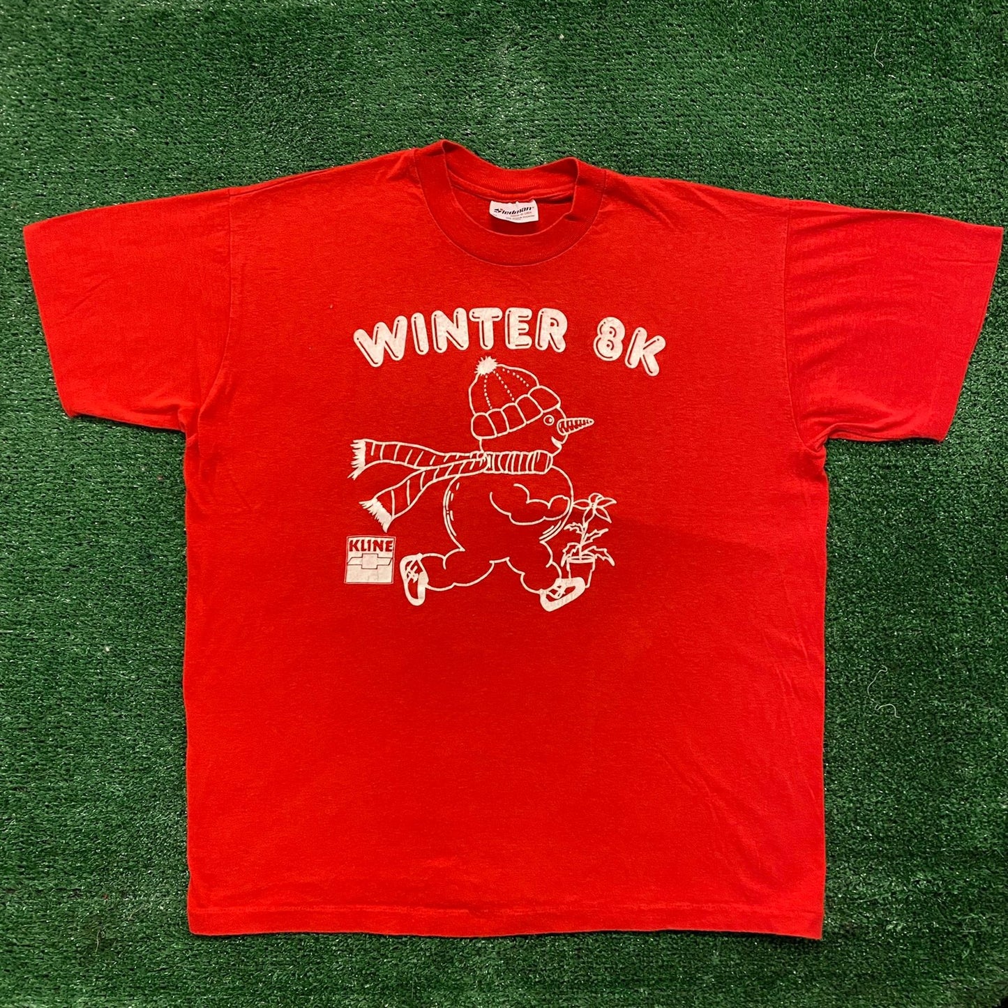 Vintage 80s Winter Snowman Running Single Stitch Tee