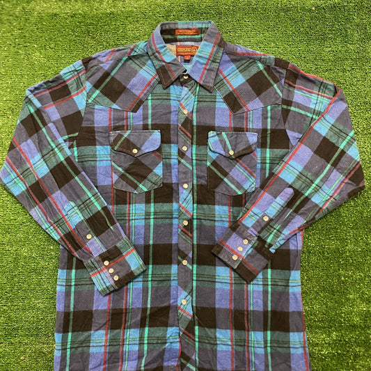 Vintage 90s Plaid Pearl Snap Essential Western Shirt