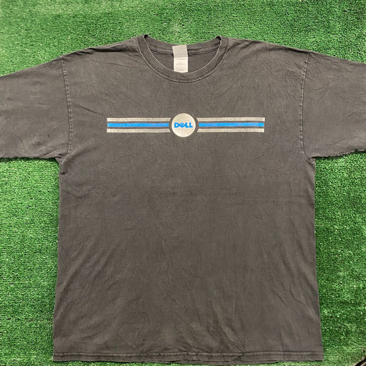 Vintage Y2K Cyber Sun Faded Baggy Dell Computer T-Shirt