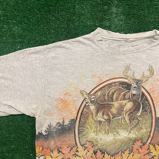 Vintage 90s Deer Autumn Nature Landscape Art Baggy Tee