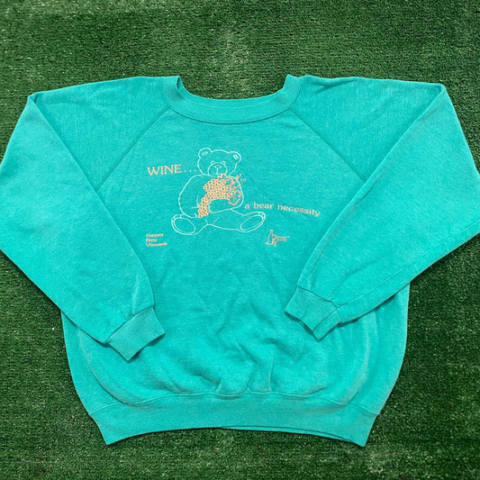 Vintage 80s Wine Teddy Bear Essential Crewneck Sweatshirt