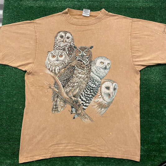 Vintage 90s Owl Nature Shirt Single Stitch Tonal Animal Tee