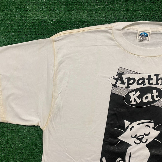 Vintage 90s Apathy Cat Shirt White Cartoon Comic Tee