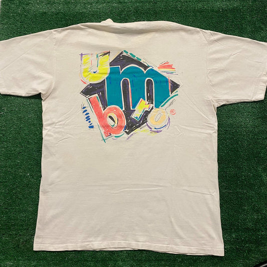 Vintage 90s Umbro Neon Sketch Shirt Soccer Art Single Stitch