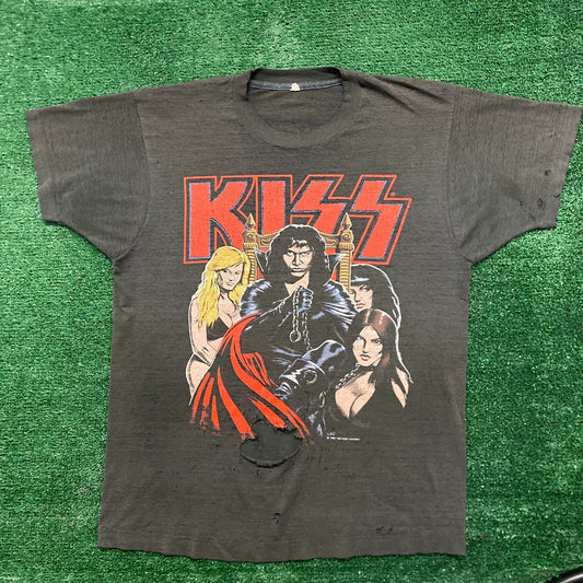 Vintage 80s KISS Gene Simmons Dirty Job Metal Band T-Shirt