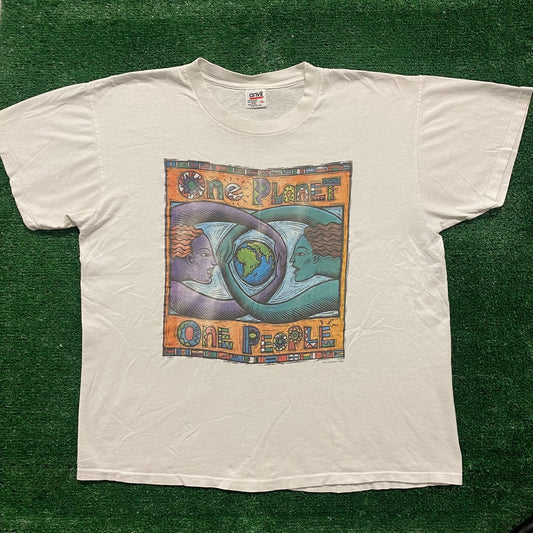 Vintage 90s Planet Earth Shirt Single Stitch Humanity Tee