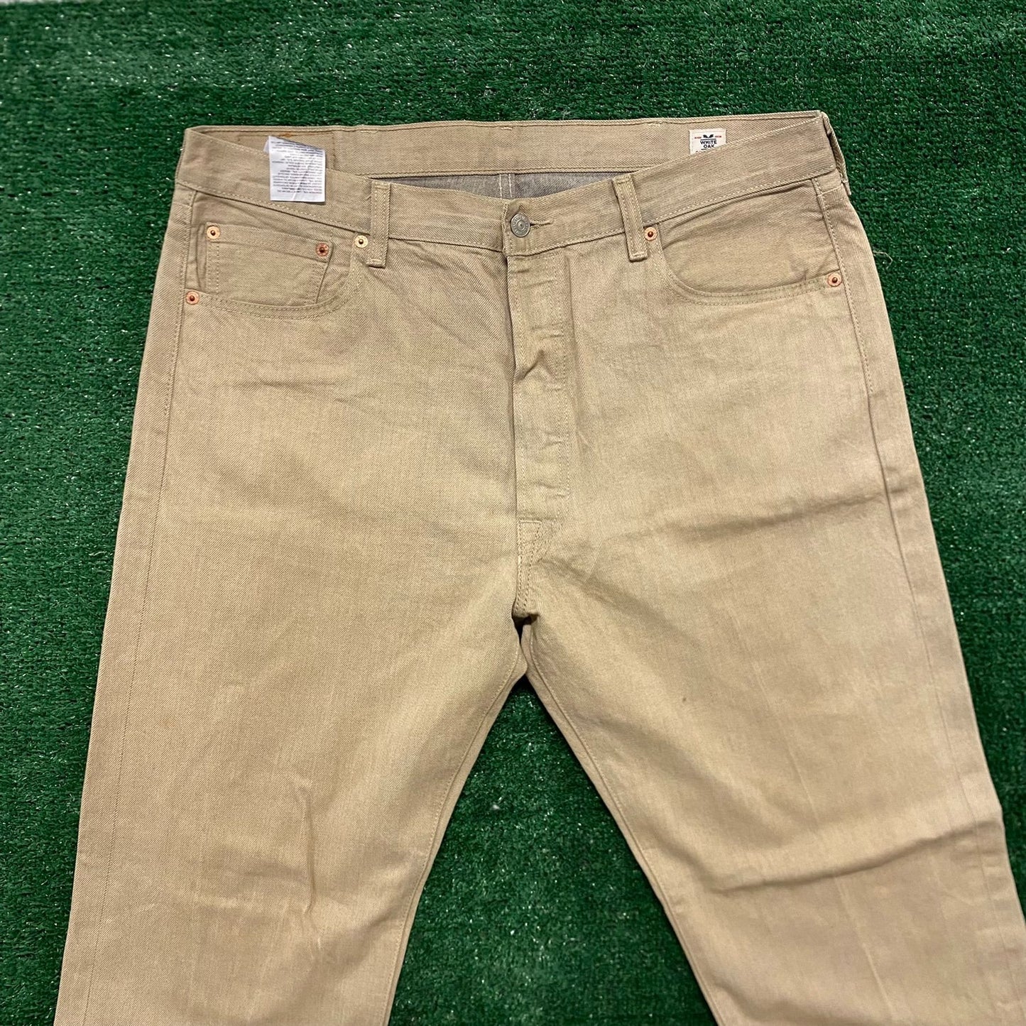 Levi's 501 Cream Beige Straight Vintage Denim Jeans Pants