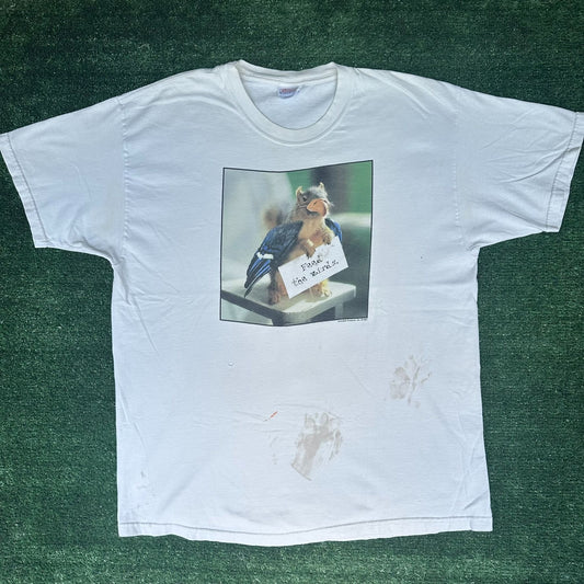 Vintage Y2K Feed The Birds T-Shirt Nature Humor Gorpcore Wildlife White L