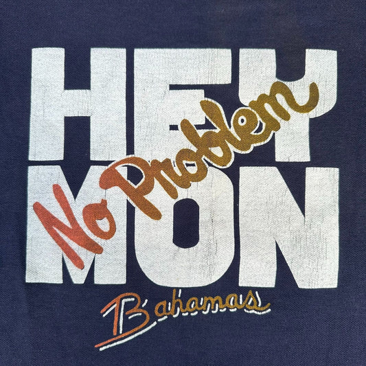 Vintage 80s Hey Mon No Problem Bahamas T-Shirt Navy Single Stitch Surf Tropical
