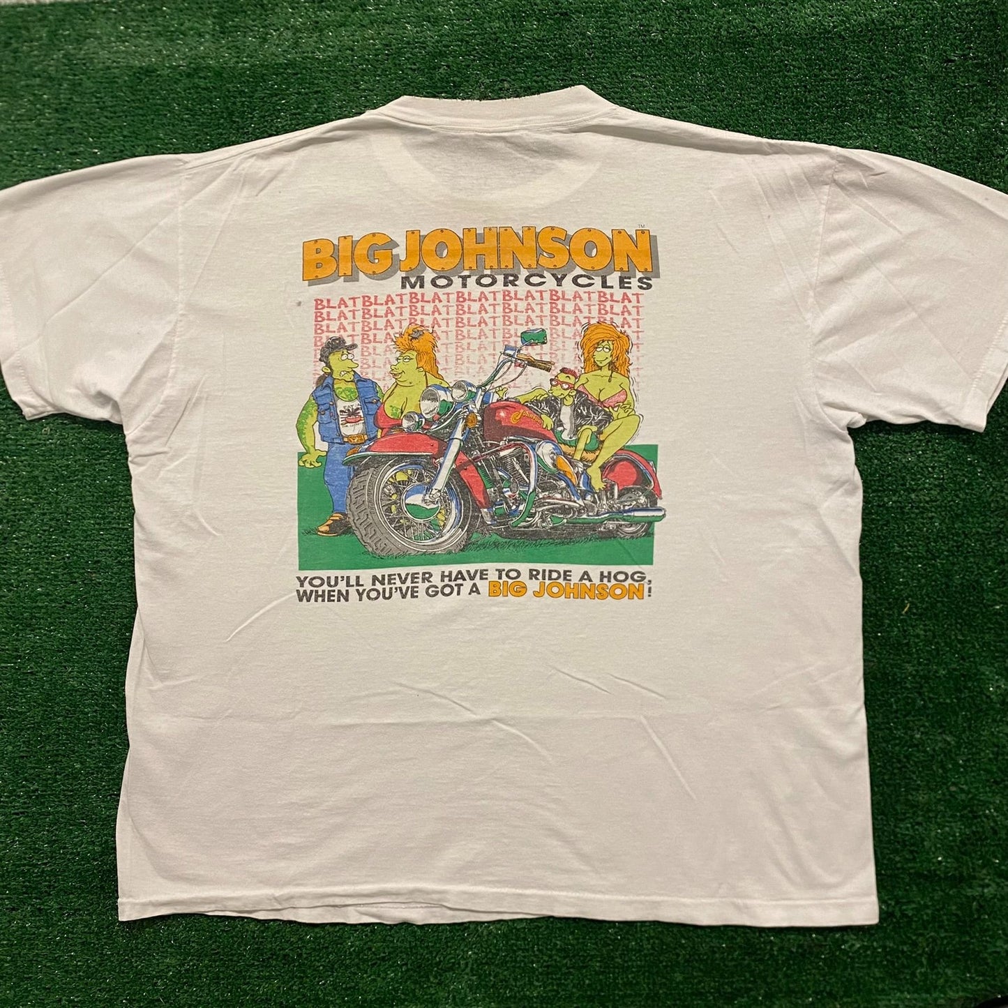 Big Johnson Motorcycles Vintage 90s Sex Humor T-Shirt