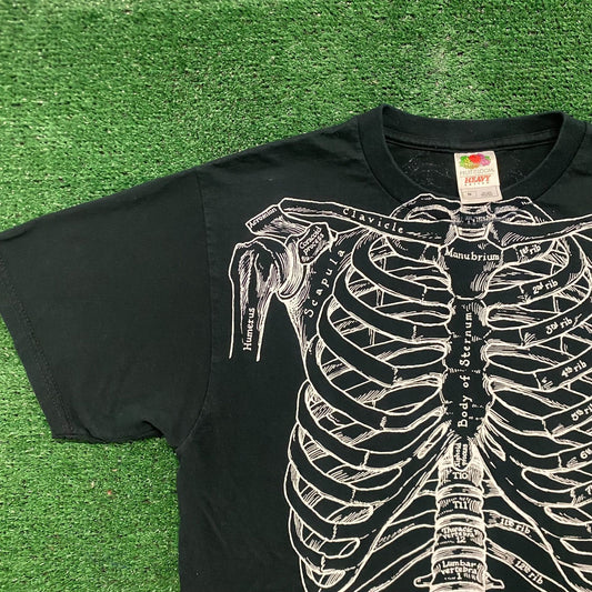 Vintage 90s Skeleton Bones Essential Goth Punk AOP Art Tee