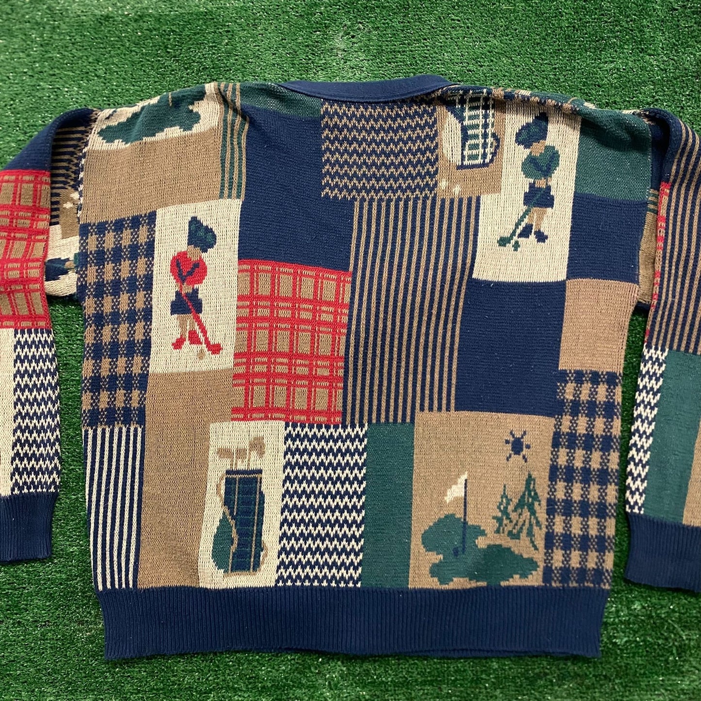Grandpa Golf Patchwork Vintage 90s Knit Cardigan Sweater