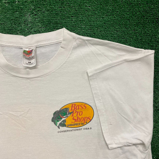 Vintage 90s Bass Pro Shops Logo Fishing Outdoor White Tee