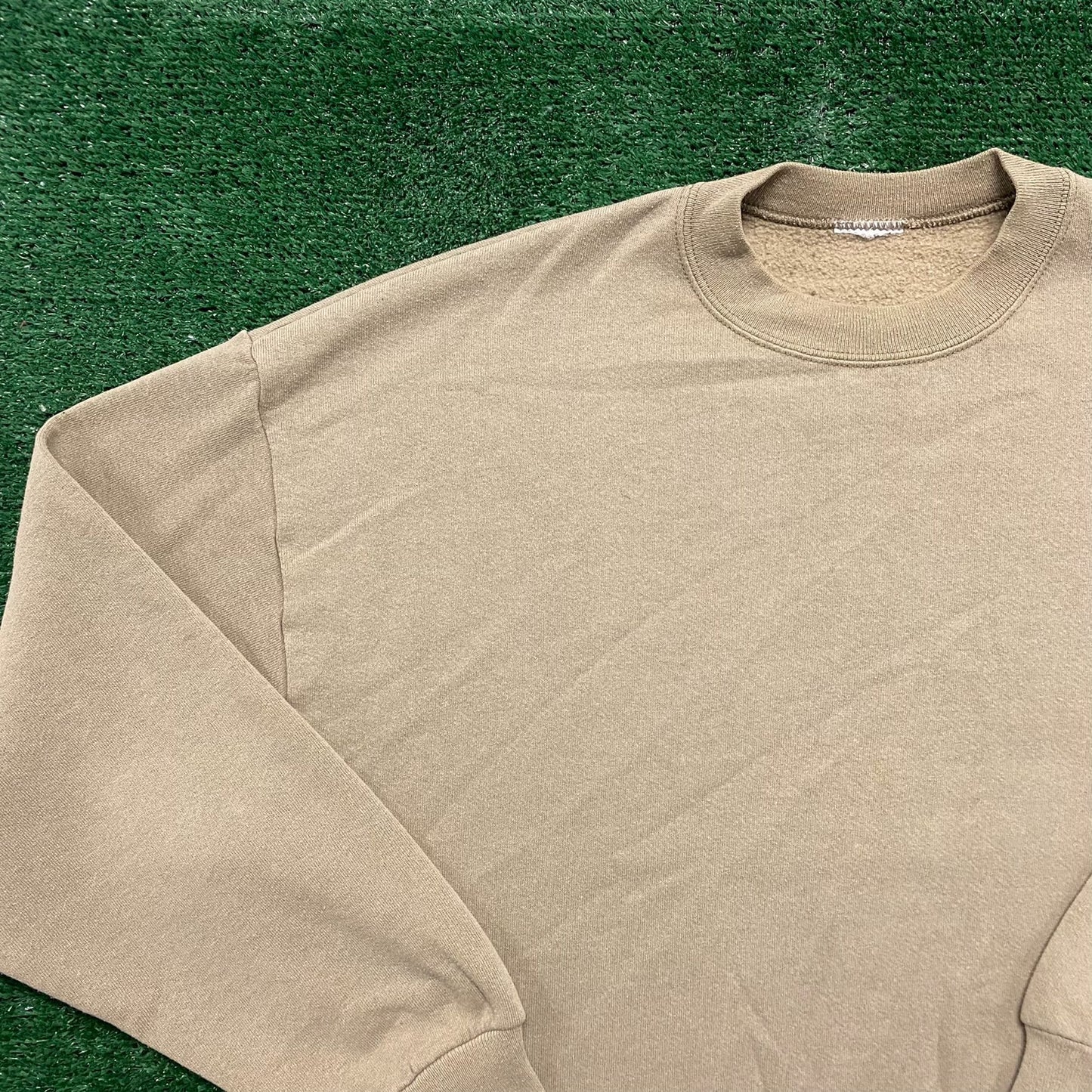 Vintage 90s Beige Off White Plain Tonal Crewneck Sweatshirt