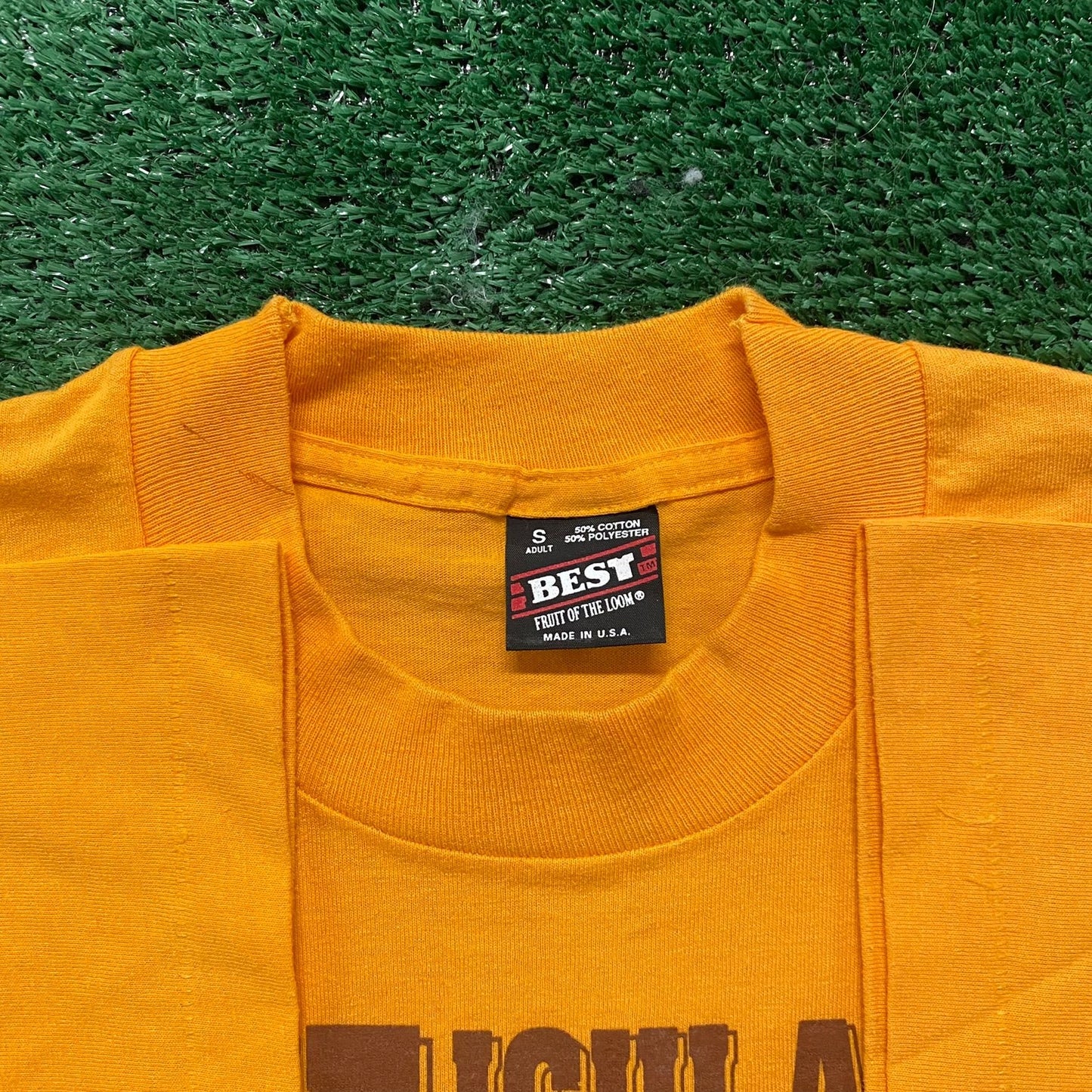 Vintage 90s Rams School Shirt Yellow Single Stitch Tee