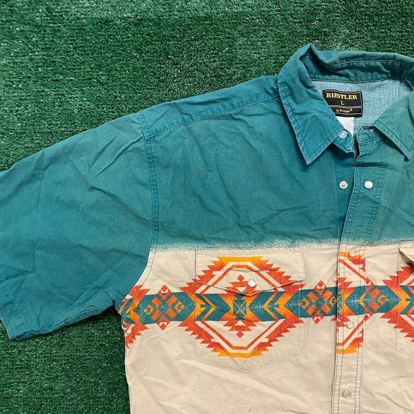 Vintage 90s Aztec Tribal Tonal Pearl Snap Western Shirt