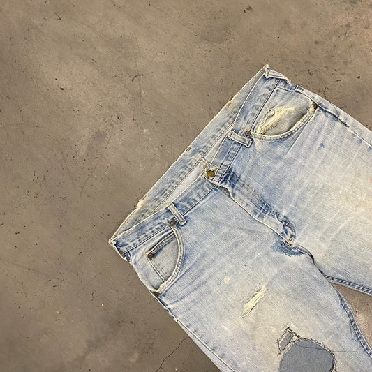 Vintage 80s Lee Jeans Thrashed Faded Punk Patched Denim
