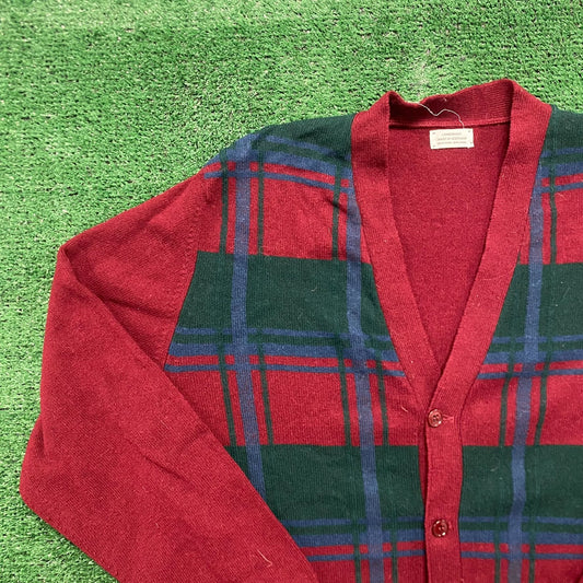 Vintage 80s Plaid Wool Cardigan Essential Lambswool Sweater