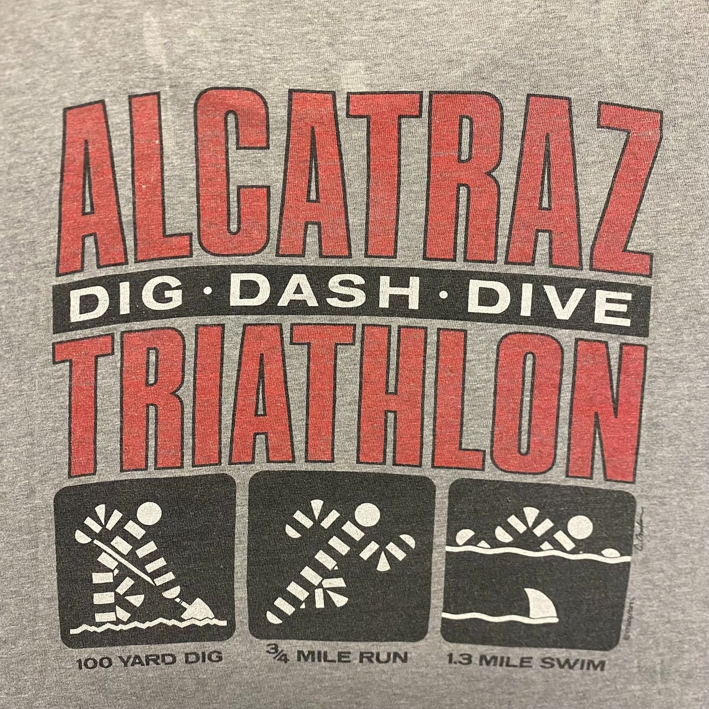 Vintage Y2K Thrashed Alcatraz Triathlon Prison Humor T-Shirt