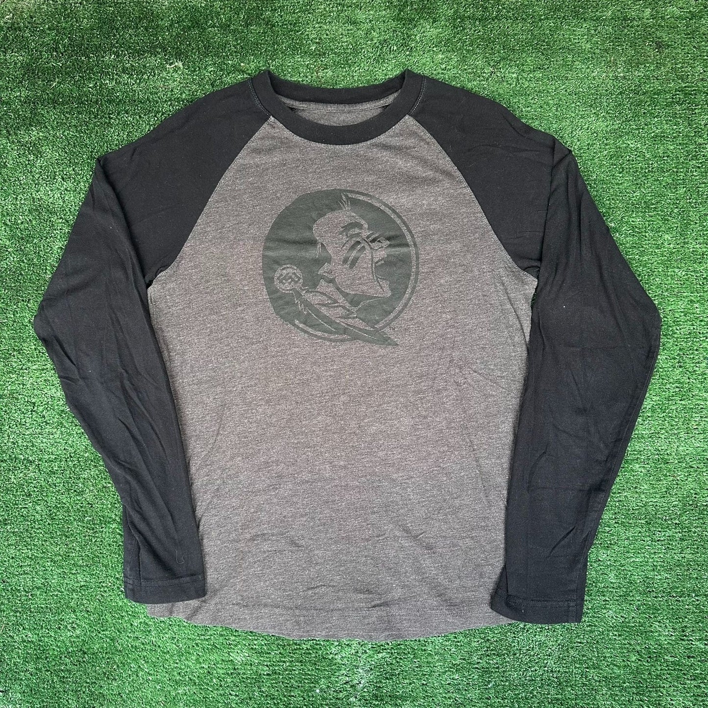 FSU Florida State Seminoles Raglan T-Shirt Long Sleeve Gray Black S Collegiate
