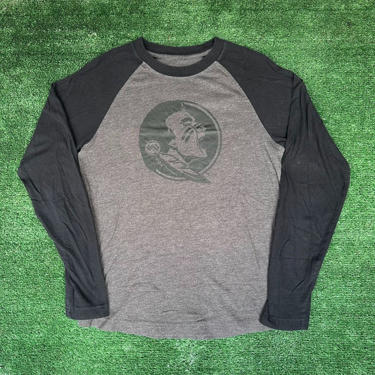 FSU Florida State Seminoles Raglan T-Shirt Long Sleeve Gray Black S Collegiate