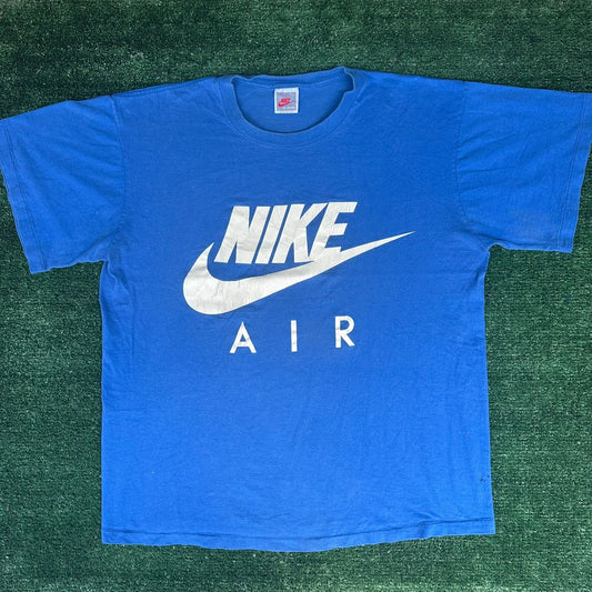 Vintage 80s Nike Air Big Swoosh T-Shirt Blue XL Single Stitch Streetwear Athletic