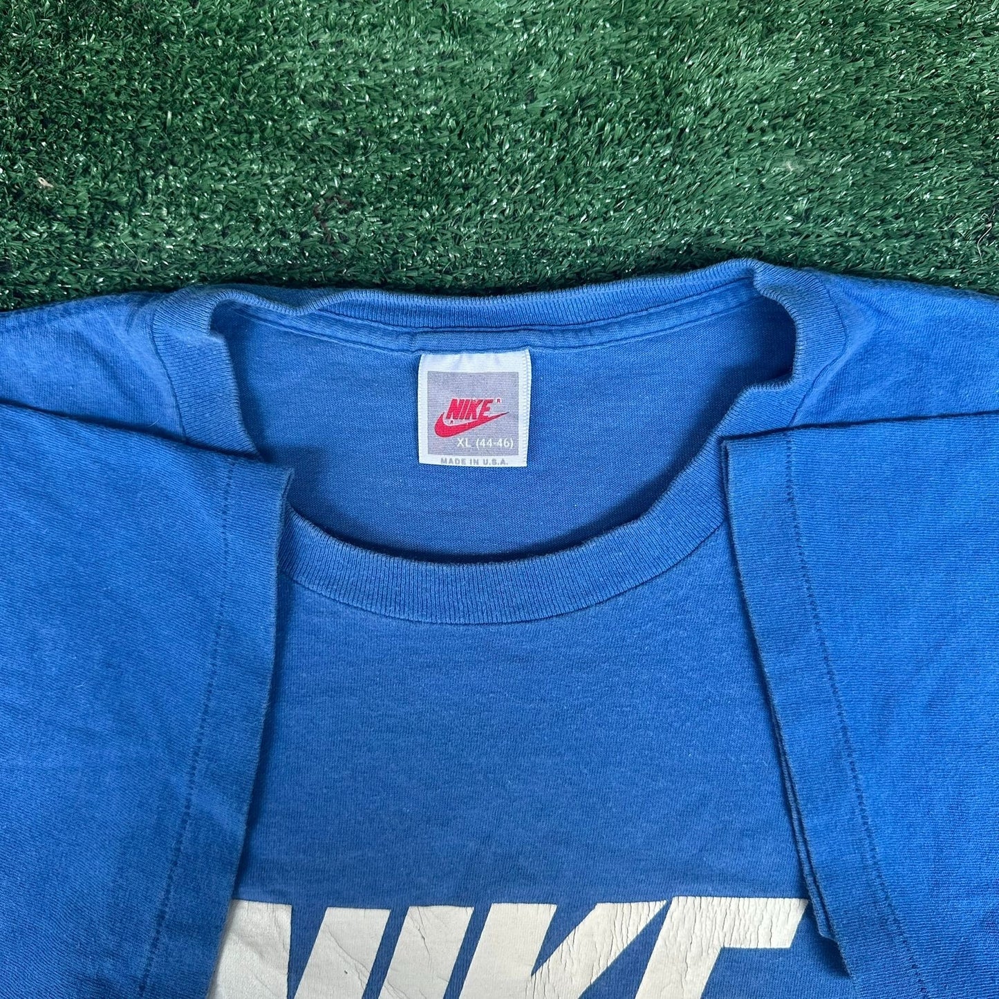 Vintage 80s Nike Air Big Swoosh T-Shirt Blue XL Single Stitch Streetwear Athletic