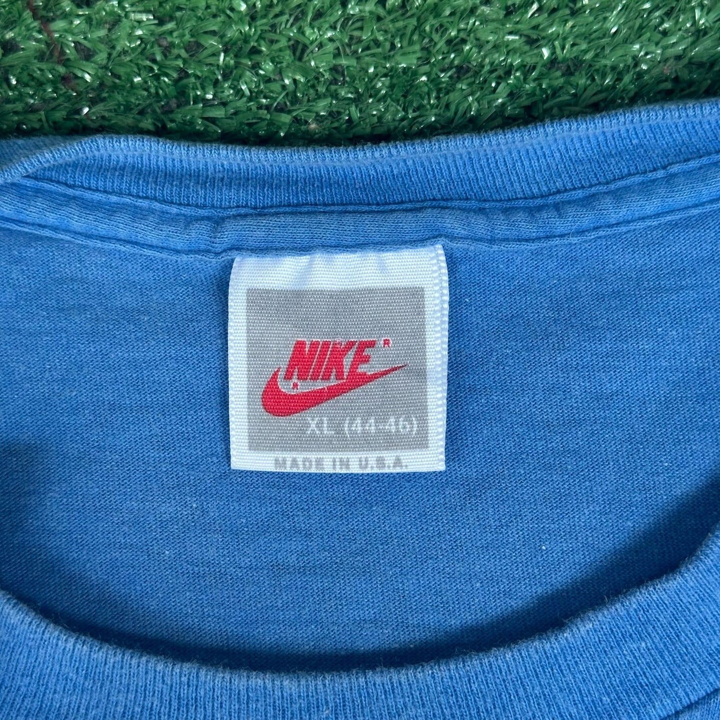 Vintage 80s Nike Air Big Swoosh T-Shirt Blue XL Single Stitch Streetwear Athletic