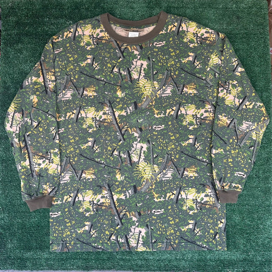Vintage 80s Realtree Bushlan Camo T-Shirt Long Sleeve Grunge Gorpcore Outdoor XL