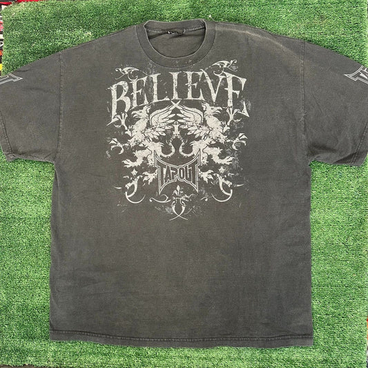 Vintage Y2K Tapout Believe T-Shirt MMA UFC Grunge Punk Boxy Black XL Streetwear