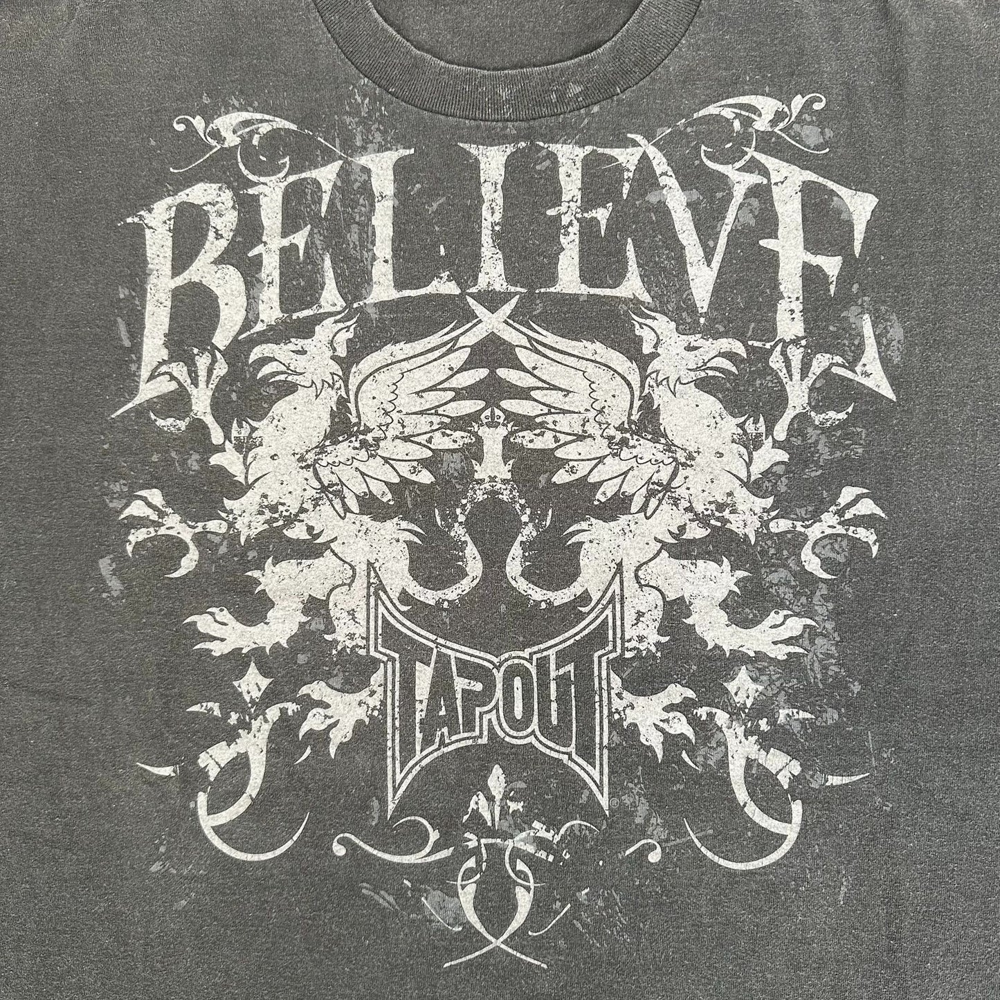 Vintage Y2K Tapout Believe T-Shirt MMA UFC Grunge Punk Boxy Black XL Streetwear