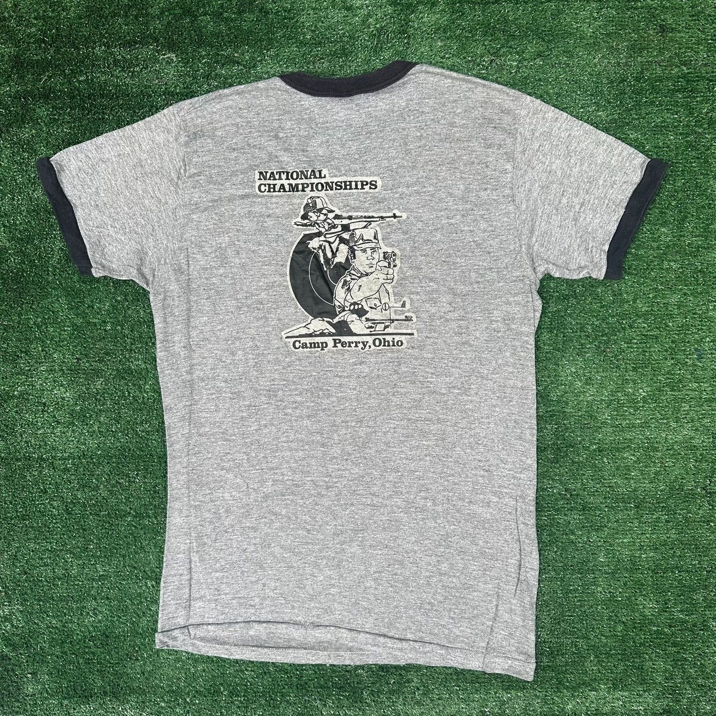 Vintage 70s Camp Perry Shooting Championship Ringer T-Shirt Paper Thin Soft S/M