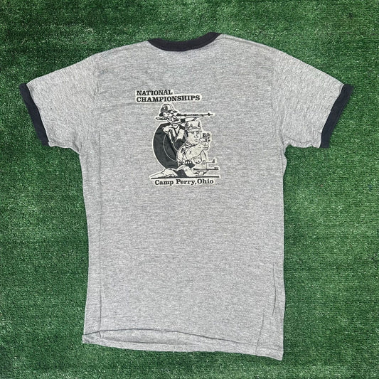 Vintage 70s Camp Perry Shooting Championship Ringer T-Shirt Paper Thin Soft S/M