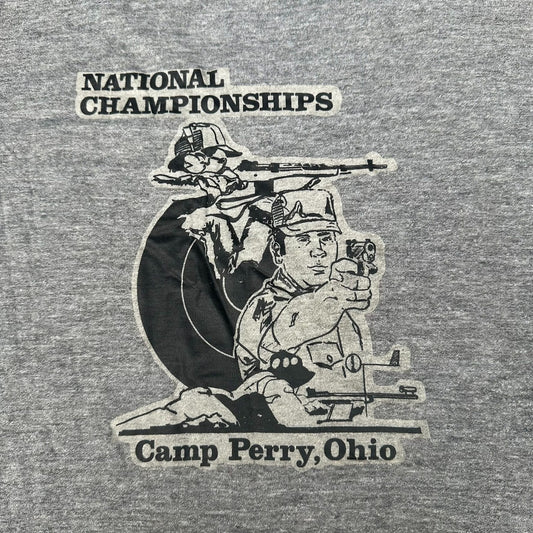 Vintage 70s Camp Perry Shooting Championship Ringer T-Shirt Paper Thin Soft S/M