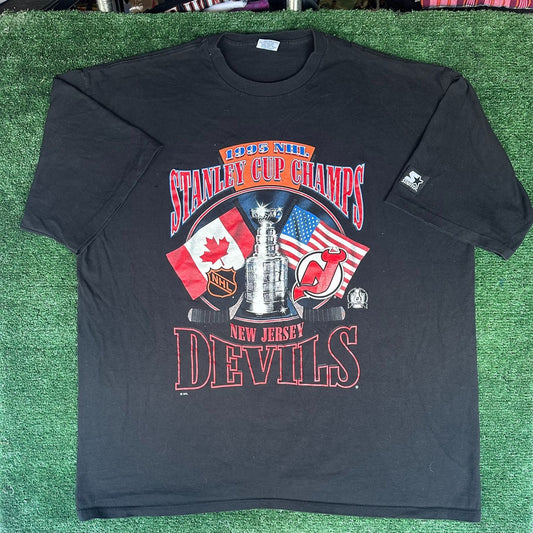 Vintage 90s Starter New Jersey Devils Stanley Cup Champs 1995 T-Shirt Black XXL